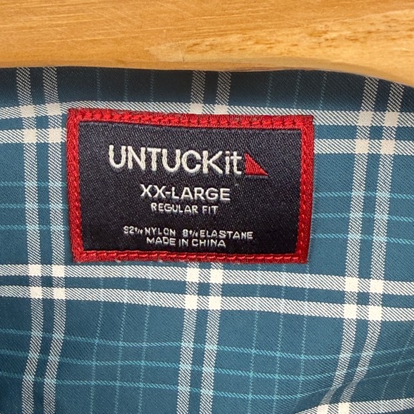 UNTUCKit Bolton Men's XX-Large Regular Fit Plaid Button Down Shirt 41628 Teal - Picture 4 of 8